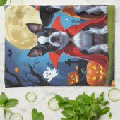 Linge De Cuisine Chiens Boston Terrier Citrouille Drôle d'Halloween (Plié)