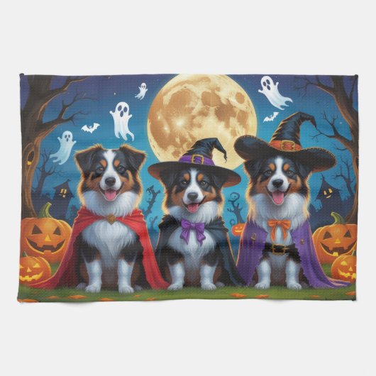 Linge De Cuisine Chiens de berger australiens Citrouille Halloween  (Horizontal)