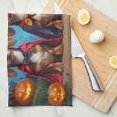 Linge De Cuisine Chiens de Dachshund Citrouille Halloween drôle (Quart Plié)