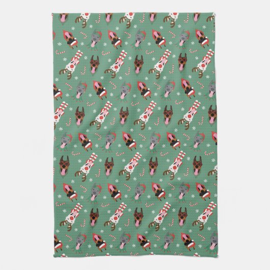 Linge De Cuisine Chiens de Noël Dobermann (Vertical)