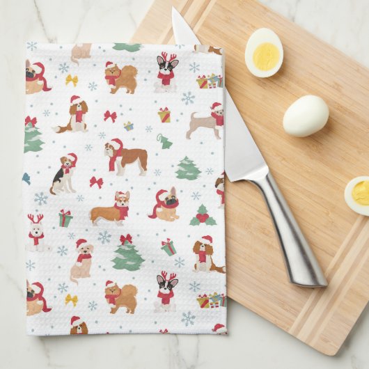 Linge De Cuisine Chiens de Noël en accessoires de vacances (Quart Plié)