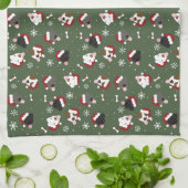 Linge De Cuisine Chiens de Noël sur Vert (Plié)