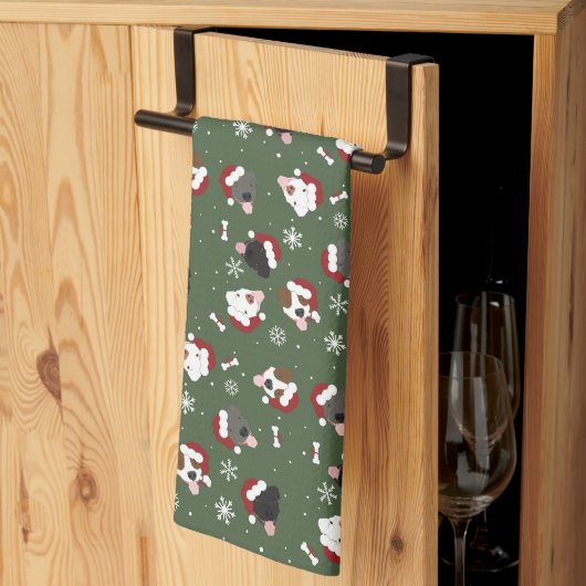 Linge De Cuisine Chiens de Noël sur Vert (Pliage en tiers)