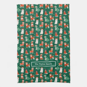 Linge De Cuisine Chiens de Noël verts personnalisés