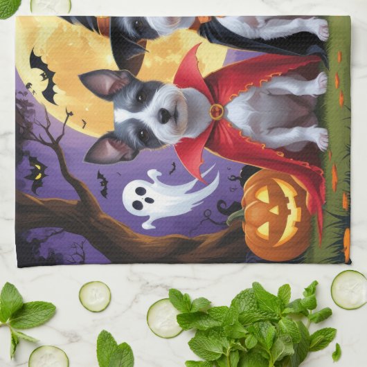 Linge De Cuisine Chiens de Rat Terrier Citrouille Halloween Funny (Plié)