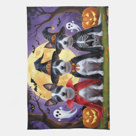 Linge De Cuisine Chiens de Rat Terrier Citrouille Halloween Funny (Vertical)