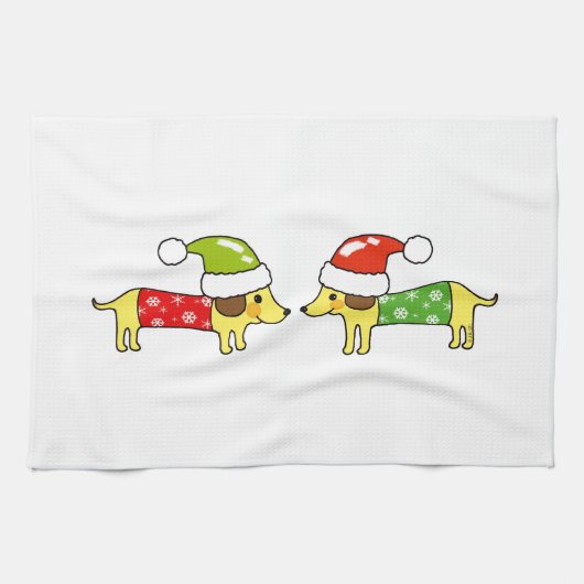 Linge De Cuisine Chiens de saucisse de Noël (Horizontal)