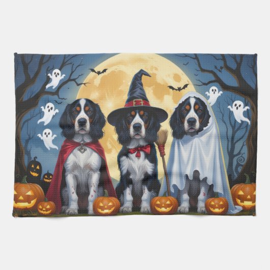Linge De Cuisine Chiens de Setter anglais Citrouille Halloween Funn (Horizontal)