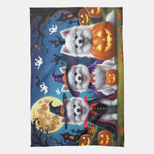 Linge De Cuisine Chiens Esquimaux Américains Citrouille Halloween D (Vertical)
