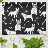 Linge De Cuisine Chiens français noirs et blancs (Plié)