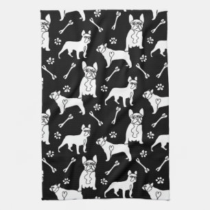 Linge De Cuisine Chiens français noirs et blancs