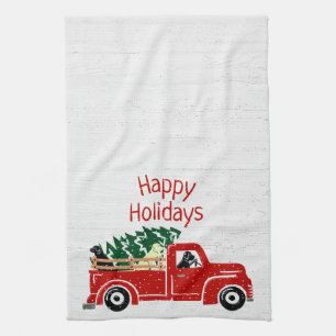 Linge De Cuisine Chiens Labrador Dans Un Camion De Noël Rouge
