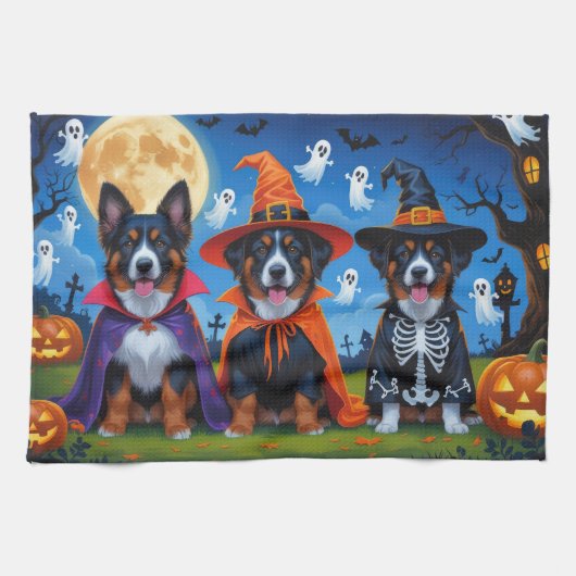 Linge De Cuisine Chiens Malinois belges Citrouille Halloween Funny (Horizontal)