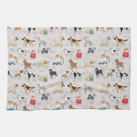 Linge De Cuisine Chiens mignons Design Motif Blanc (Horizontal)