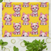 Linge De Cuisine Chiens roses mignons - Jaune  (Plié)