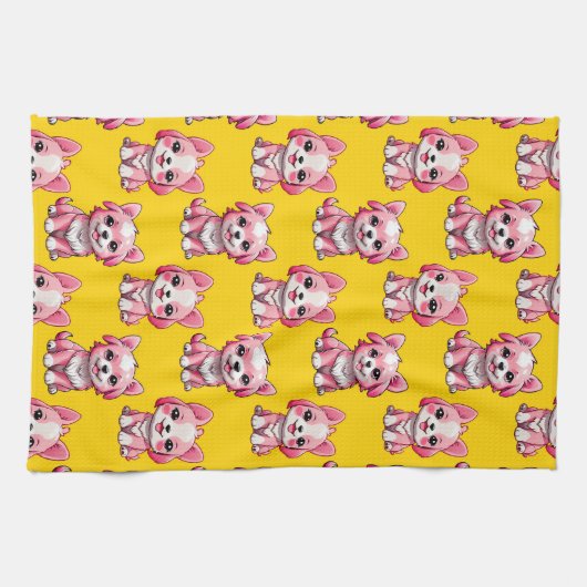 Linge De Cuisine Chiens roses mignons - Jaune  (Horizontal)