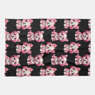 Linge De Cuisine Chiens roses mignons - Noir