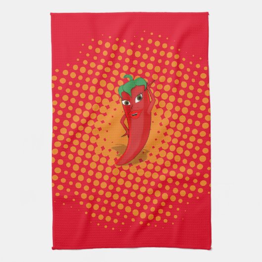 Linge De Cuisine Chiffres rouges Hot Pepper Diva Orange (Vertical)
