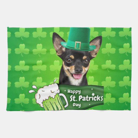 Linge De Cuisine Chihuahua Chien Chiot Chiot St. Patrick's Day Clov (Horizontal)