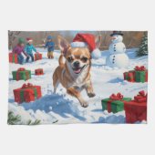 Linge De Cuisine Chihuahua coule en neige avec le Casquette de Noël (Horizontal)