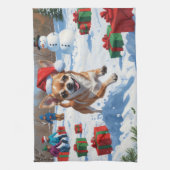 Linge De Cuisine Chihuahua coule en neige avec le Casquette de Noël (Vertical)