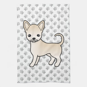 Linge De Cuisine Chihuahua de dessin animé à poil lisse crème et pa