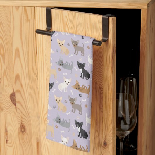 Linge De Cuisine Chihuahua Os et pattes violet (Pliage en tiers)