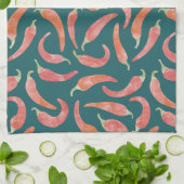 Linge De Cuisine Chili Pepper Red Turquoise Green Watercolor Art (Plié)