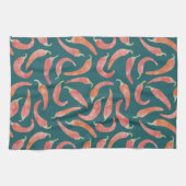 Linge De Cuisine Chili Pepper Red Turquoise Green Watercolor Art (Horizontal)