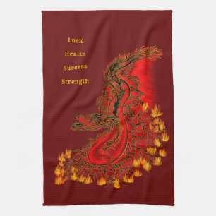 Linge De Cuisine Chine Dragon rouge et or design