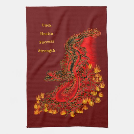 Linge De Cuisine Chine Dragon rouge et or design (Vertical)