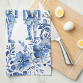 Linge De Cuisine Chinoiserie Bleu Blanc Floral Noisette Noël (Quart Plié)