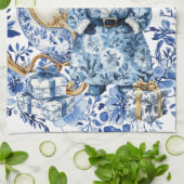 Linge De Cuisine Chinoiserie Blue White Floral Christmas Santa (Plié)