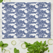 Linge De Cuisine Chinoiserie de Pâques Bleu Blanc Lapin Lapin Motif (Plié)