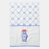 Linge De Cuisine Chinoiserie Ginger Jar Monogramme | Bow rouge (Vertical)