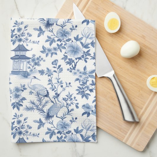 Linge De Cuisine Chinoiserie Grue Bleue (Quart Plié)