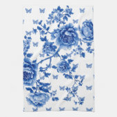 Linge De Cuisine Chinoiserie Roses papillon bleu blanc (Vertical)