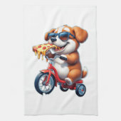 Linge De Cuisine chiot à vélo mangeant une pizza (Vertical)