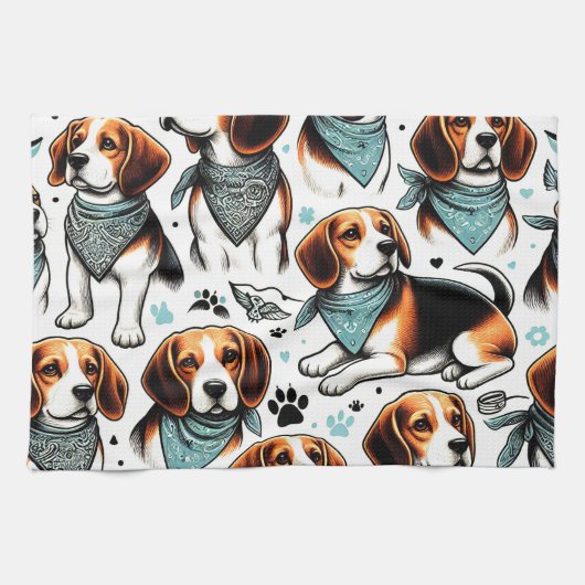 Linge De Cuisine Chiot Beagle vintage sans couture (Horizontal)