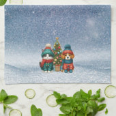 Linge De Cuisine Chiot et chaton de Noël mignons (Plié)