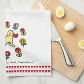 Linge De Cuisine Chiot jaune de laboratoire et coeur rouge (Quart Plié)