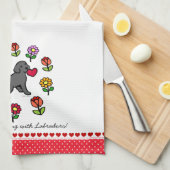 Linge De Cuisine Chiot noir de laboratoire et coeur rouge (Quart Plié)