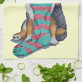 Linge De Cuisine chiot noir et brun mignon avec Noël de bas (Plié)