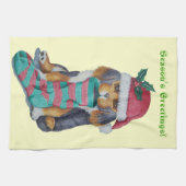 Linge De Cuisine chiot noir et brun mignon avec Noël de bas (Horizontal)