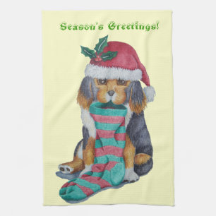 Linge De Cuisine chiot noir et brun mignon avec Noël de bas
