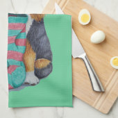 Linge De Cuisine chiot noir et brun mignon vêtu pour noël (Quart Plié)