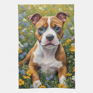 Linge De Cuisine Chiot Terrier Brown Et Blanc Du Staffordshire