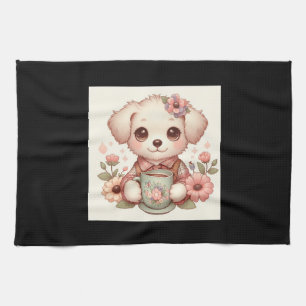 Linge De Cuisine Chiot vintage avec thé floral