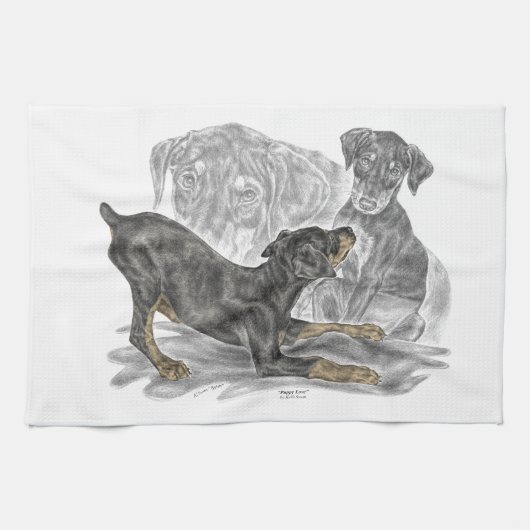Linge De Cuisine Chiots Doberman Pinscher (Horizontal)
