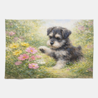 Linge De Cuisine Chiots Schnauzer Fleurs de Printemps